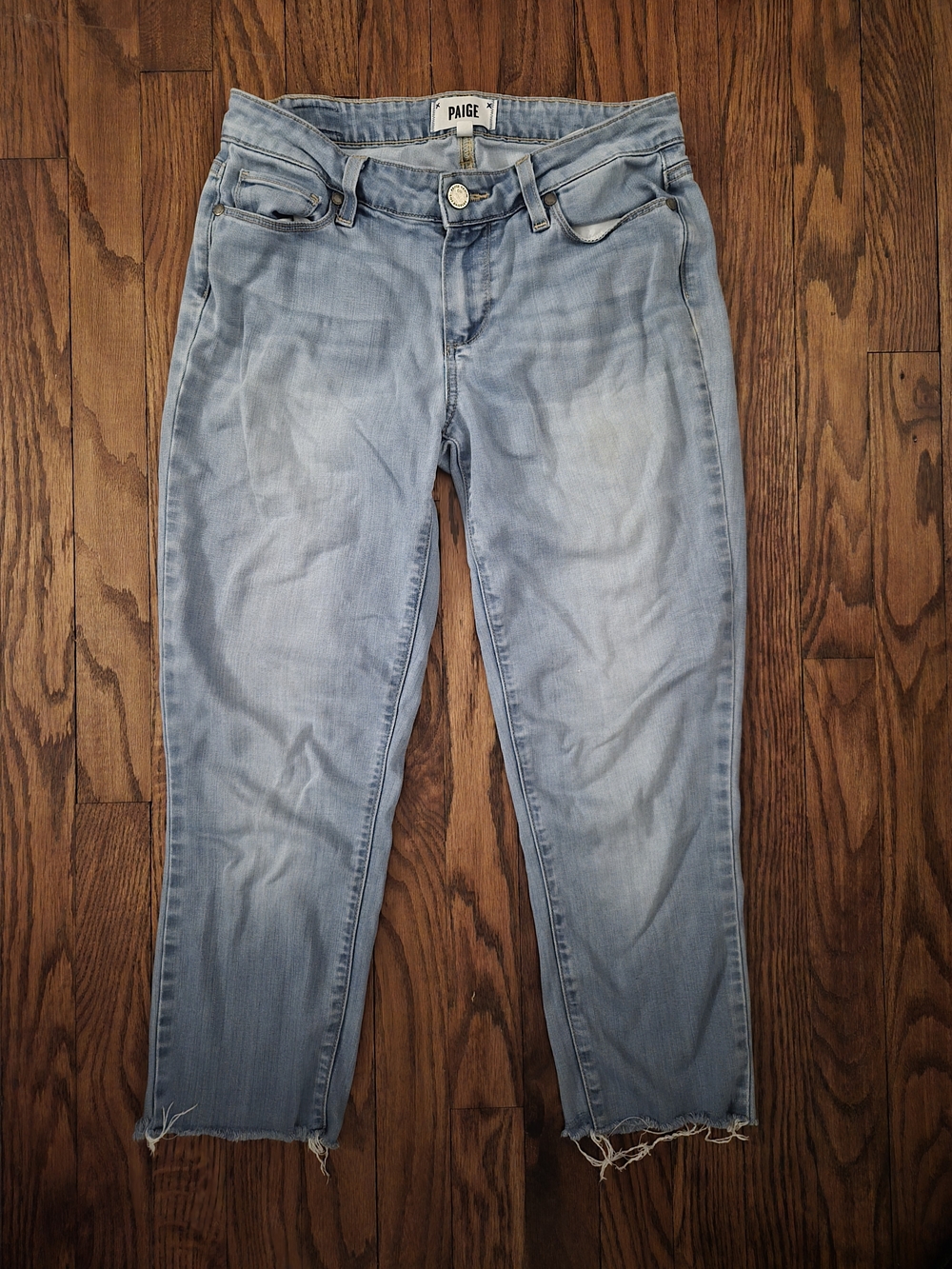 Designer PAIGE Verdugo Ultra Skinny Jeans Size 28 Light Wash Raw Hem